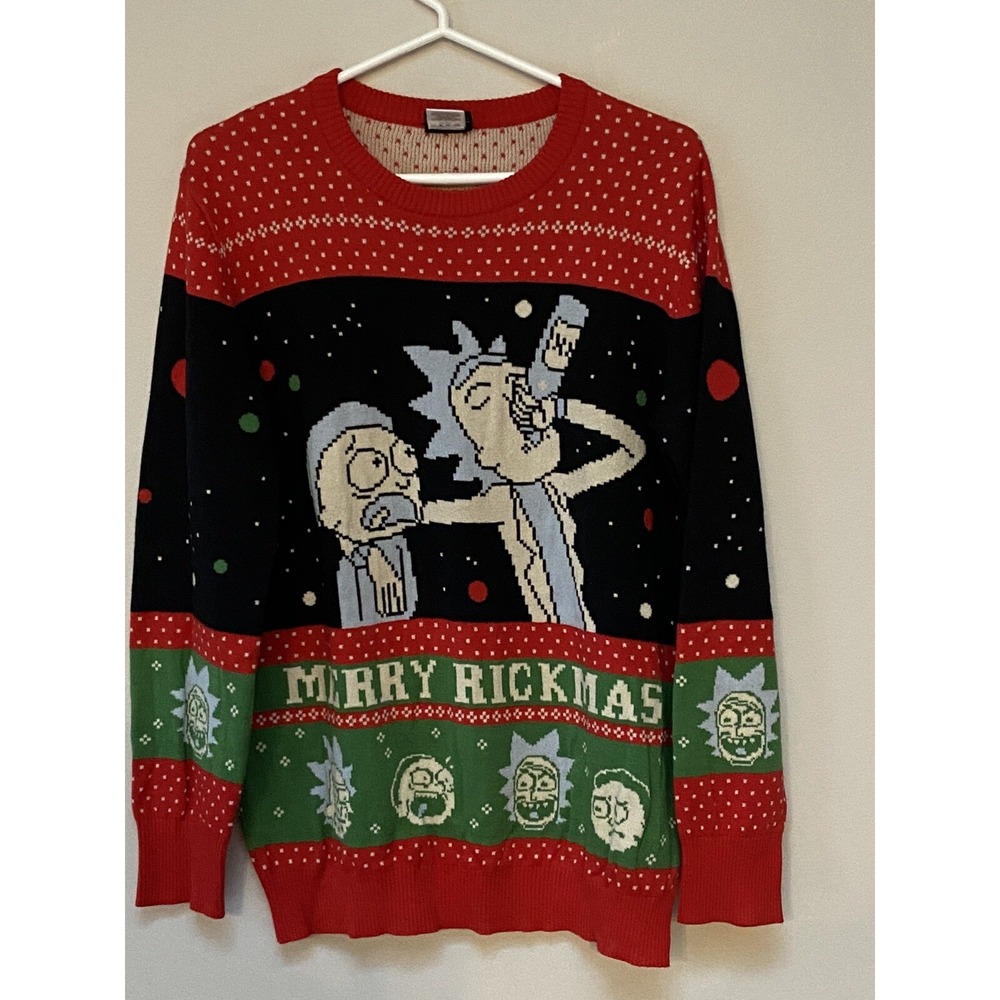 Rick and Morty Ugly Christmas Sweater Merry Rickmas Mens Medium